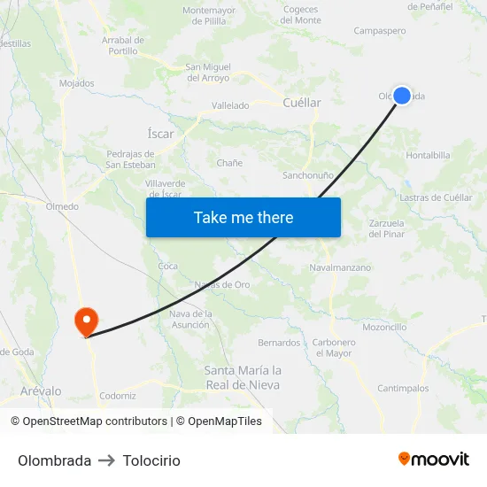 Olombrada to Tolocirio map