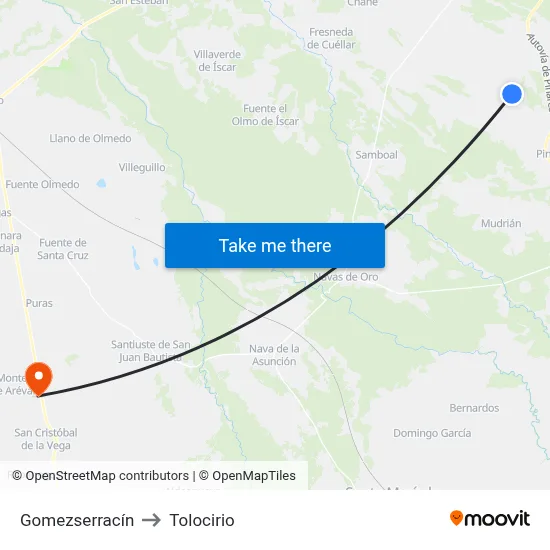 Gomezserracín to Tolocirio map