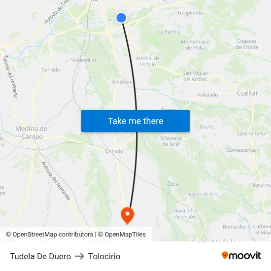 Tudela De Duero to Tolocirio map