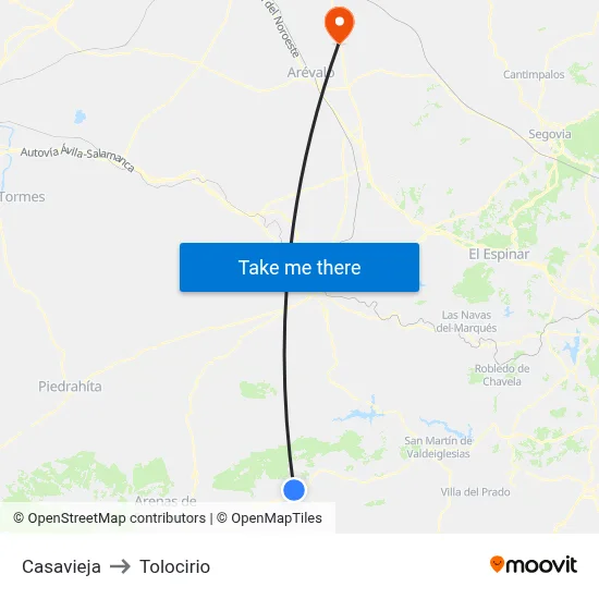 Casavieja to Tolocirio map