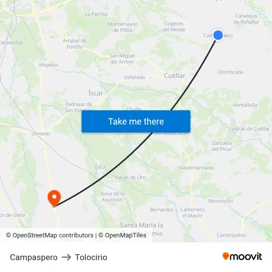 Campaspero to Tolocirio map