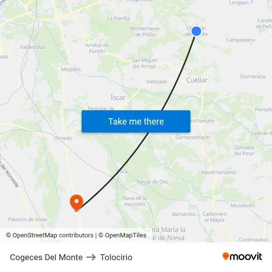 Cogeces Del Monte to Tolocirio map
