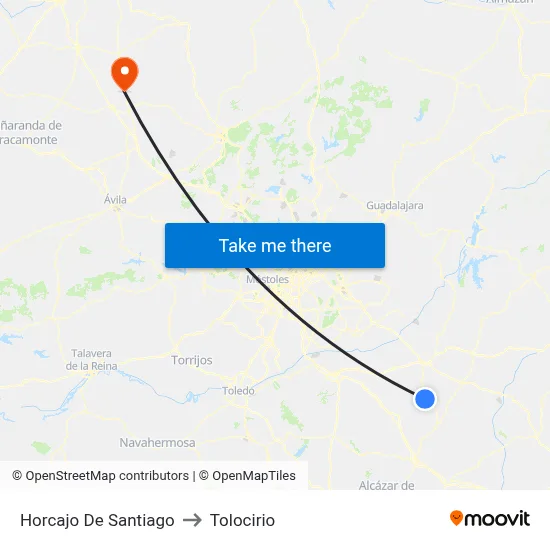 Horcajo De Santiago to Tolocirio map
