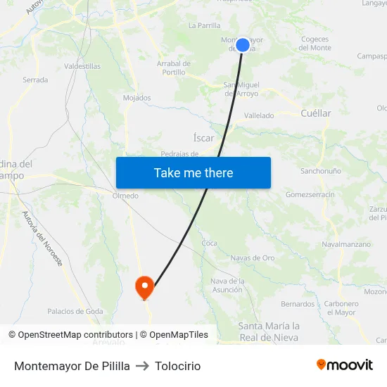 Montemayor De Pililla to Tolocirio map