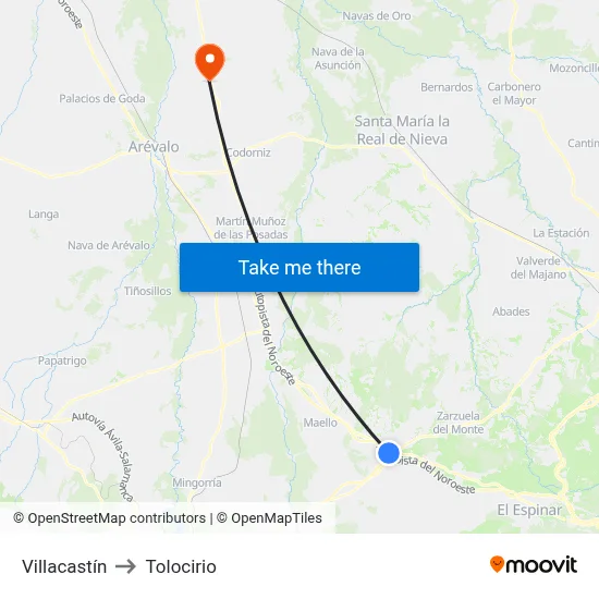 Villacastín to Tolocirio map