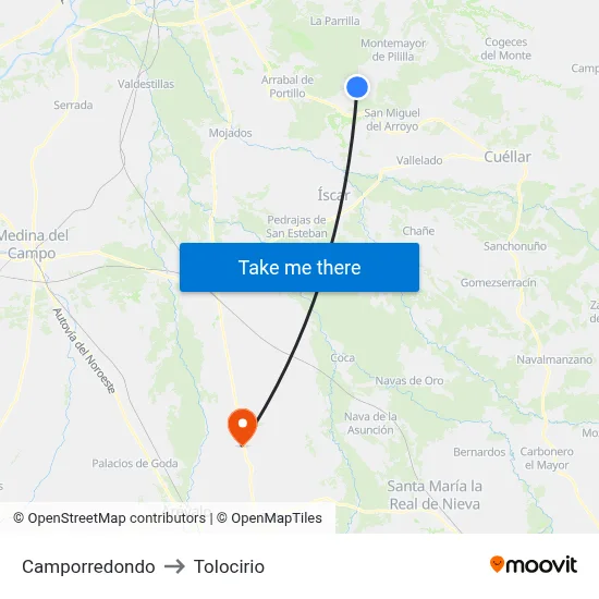 Camporredondo to Tolocirio map