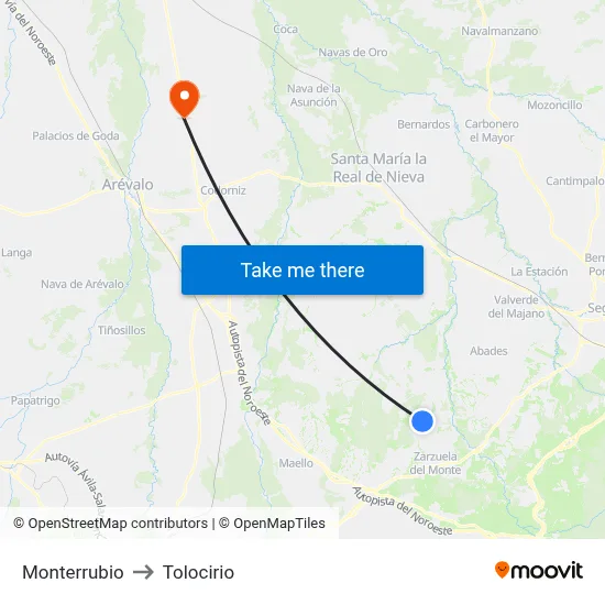 Monterrubio to Tolocirio map