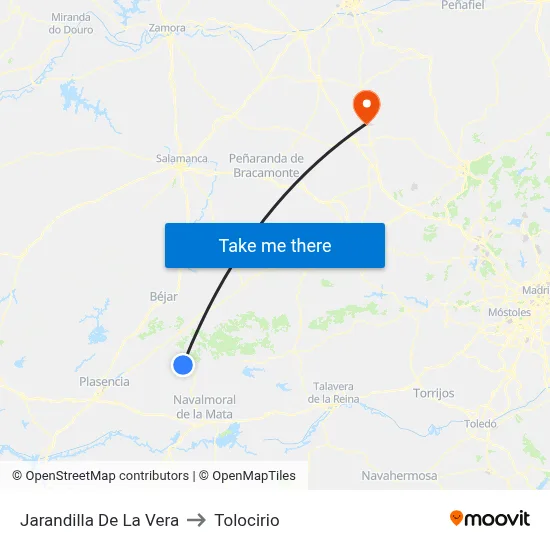 Jarandilla De La Vera to Tolocirio map