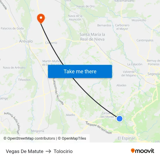 Vegas De Matute to Tolocirio map