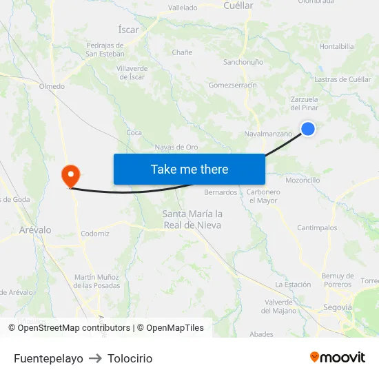 Fuentepelayo to Tolocirio map