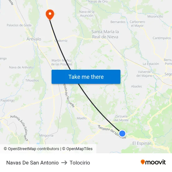 Navas De San Antonio to Tolocirio map
