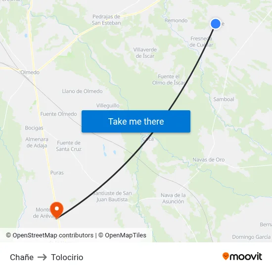 Chañe to Tolocirio map