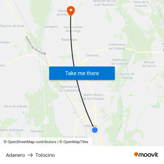 Adanero to Tolocirio map