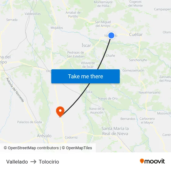 Vallelado to Tolocirio map