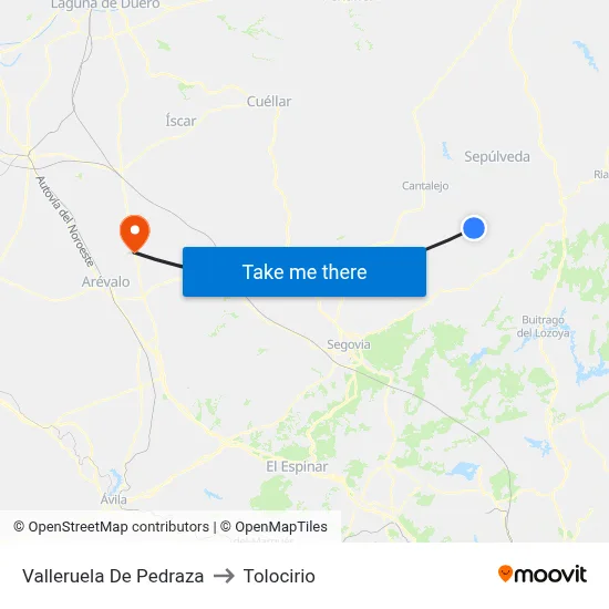 Valleruela De Pedraza to Tolocirio map