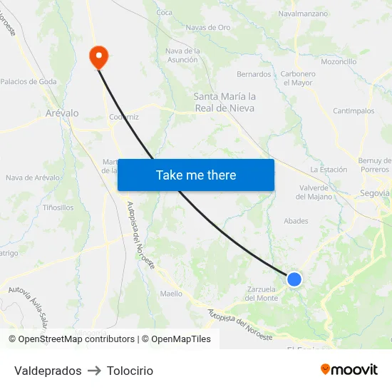Valdeprados to Tolocirio map