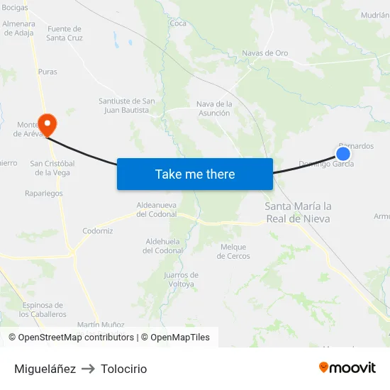 Migueláñez to Tolocirio map