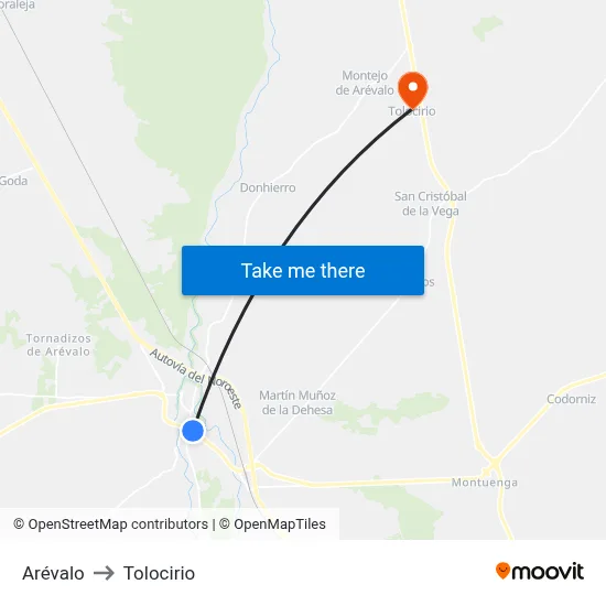 Arévalo to Tolocirio map