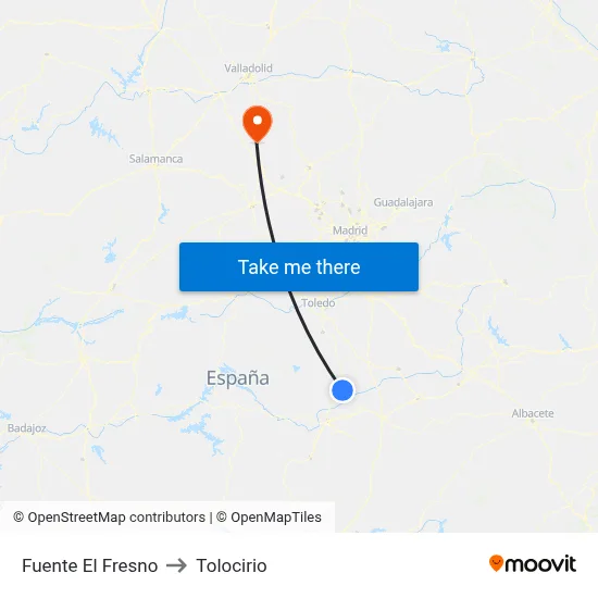 Fuente El Fresno to Tolocirio map