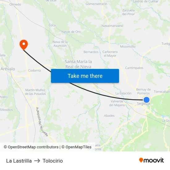 La Lastrilla to Tolocirio map