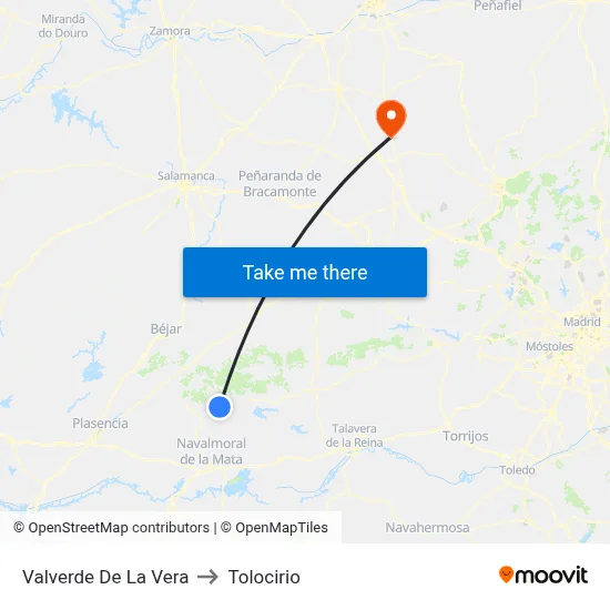 Valverde De La Vera to Tolocirio map