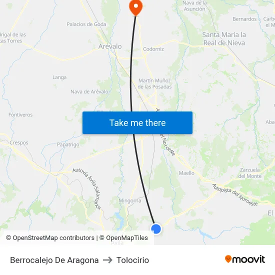 Berrocalejo De Aragona to Tolocirio map