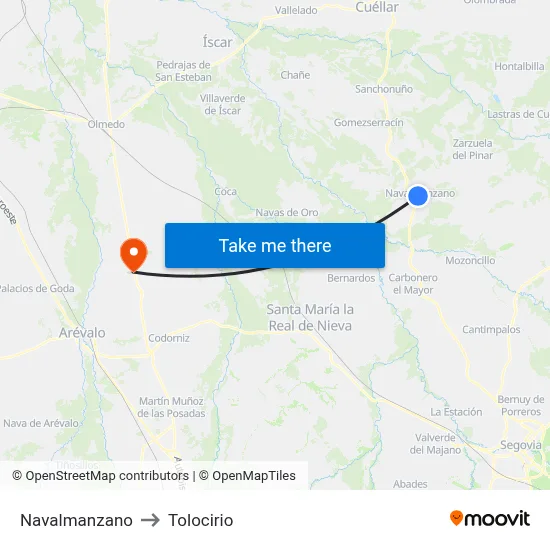 Navalmanzano to Tolocirio map