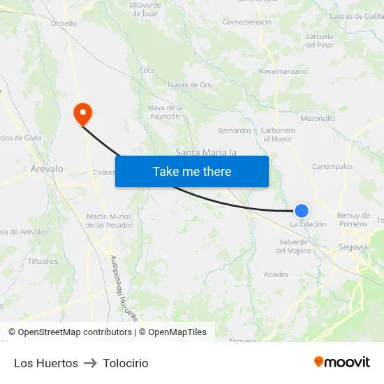 Los Huertos to Tolocirio map