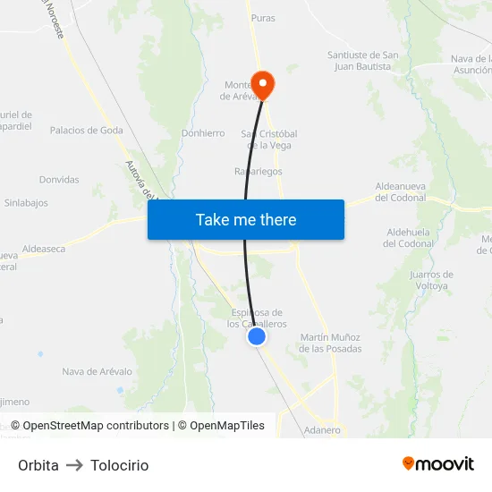Orbita to Tolocirio map