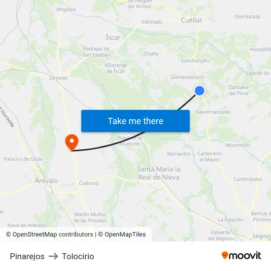 Pinarejos to Tolocirio map