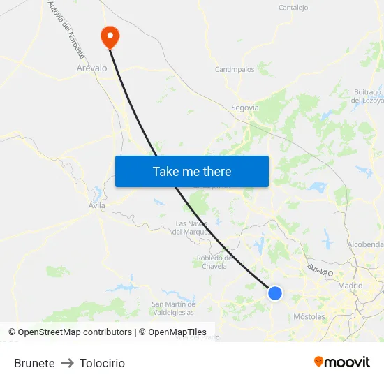 Brunete to Tolocirio map