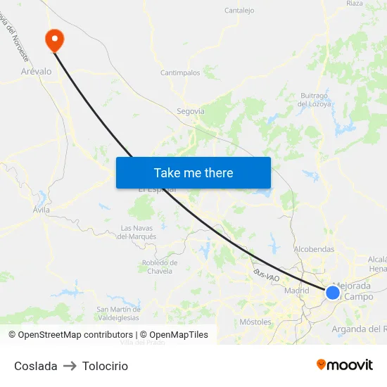Coslada to Tolocirio map