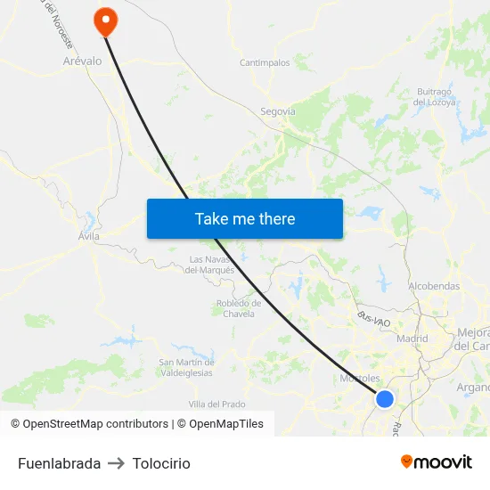 Fuenlabrada to Tolocirio map
