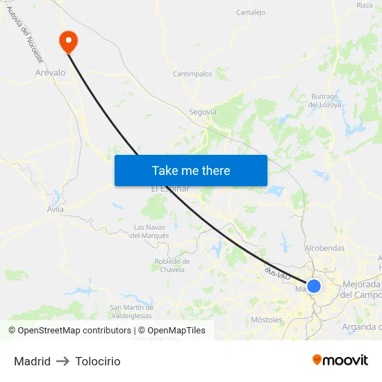 Madrid to Tolocirio map