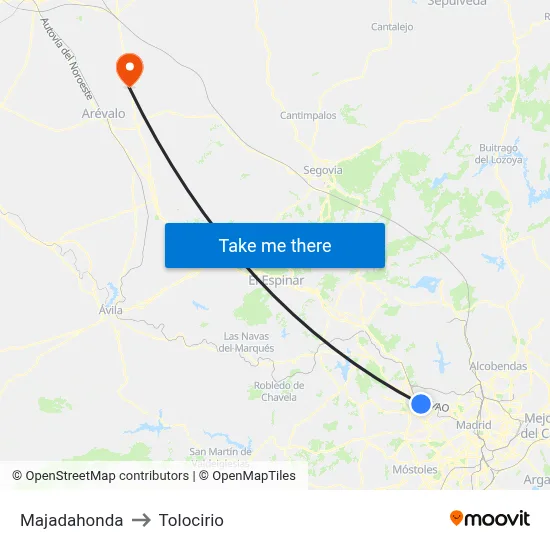 Majadahonda to Tolocirio map
