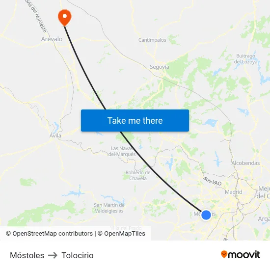 Móstoles to Tolocirio map