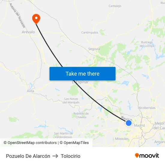 Pozuelo De Alarcón to Tolocirio map