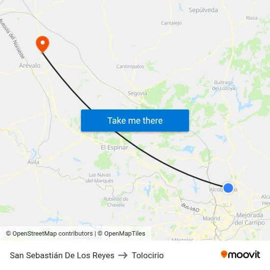 San Sebastián De Los Reyes to Tolocirio map