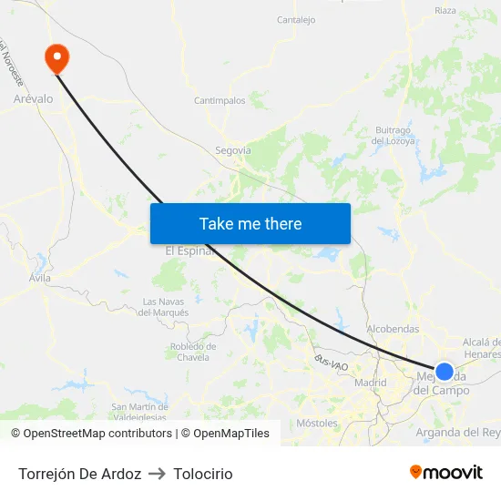 Torrejón De Ardoz to Tolocirio map
