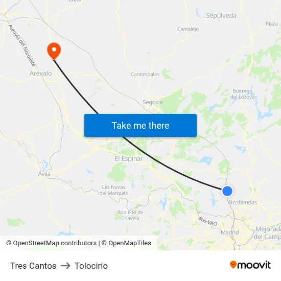 Tres Cantos to Tolocirio map