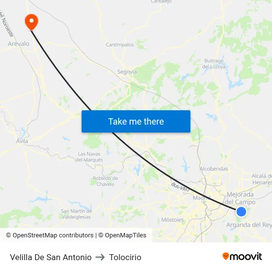 Velilla De San Antonio to Tolocirio map