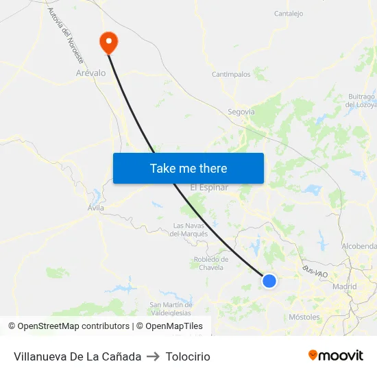 Villanueva De La Cañada to Tolocirio map