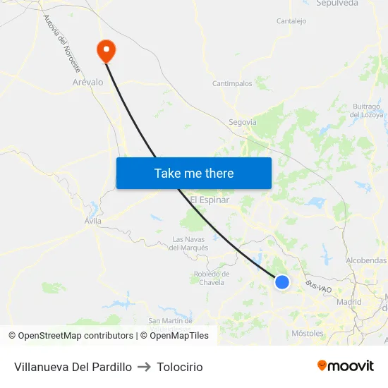 Villanueva Del Pardillo to Tolocirio map