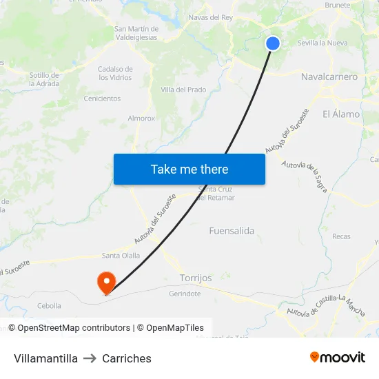 Villamantilla to Carriches map