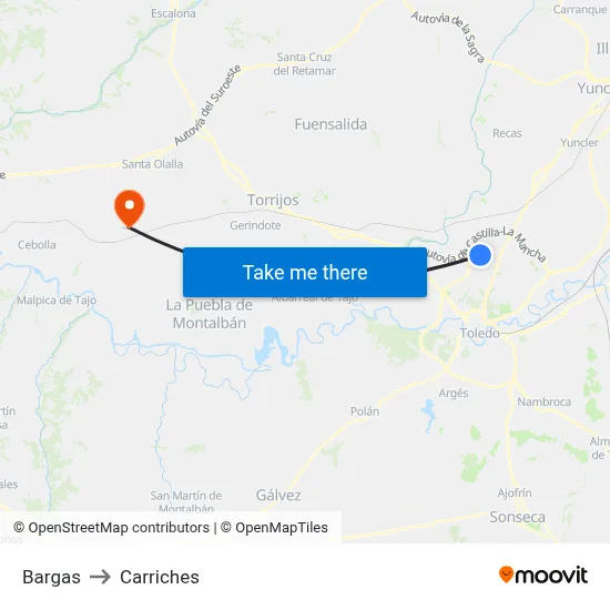 Bargas to Carriches map