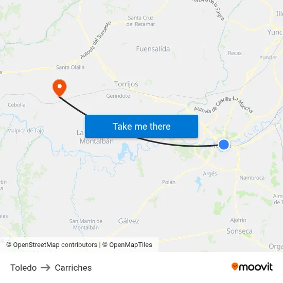 Toledo to Carriches map