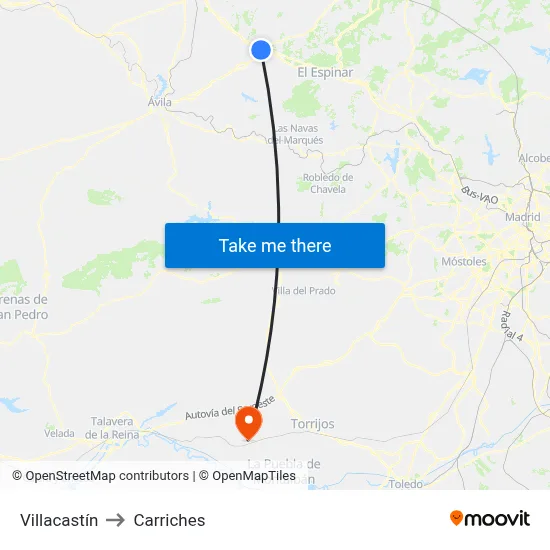 Villacastín to Carriches map
