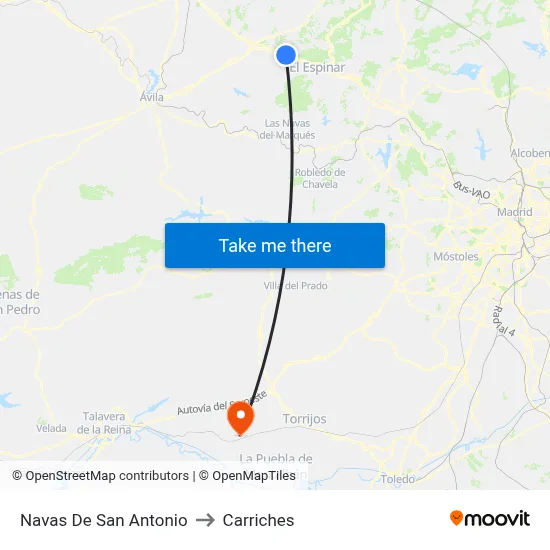 Navas De San Antonio to Carriches map