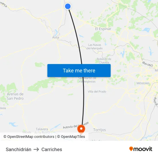 Sanchidrián to Carriches map