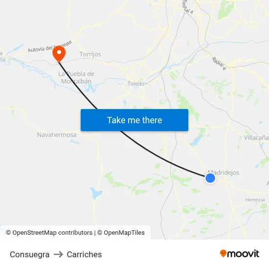 Consuegra to Carriches map